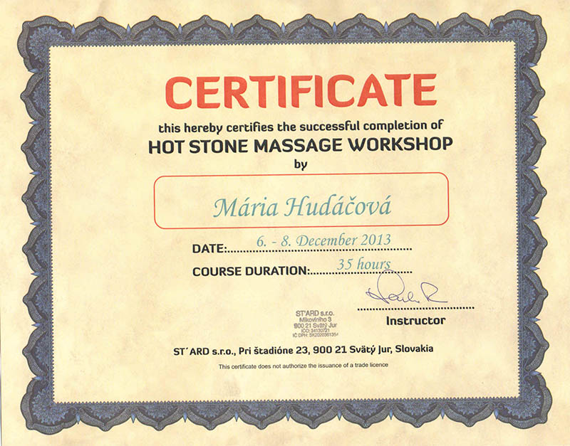 Certifikát - japonská masáž Shiatsu