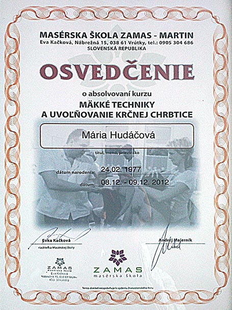 Osvedčenie z absolvovaného kurzu 3 – Mária Hudáčová