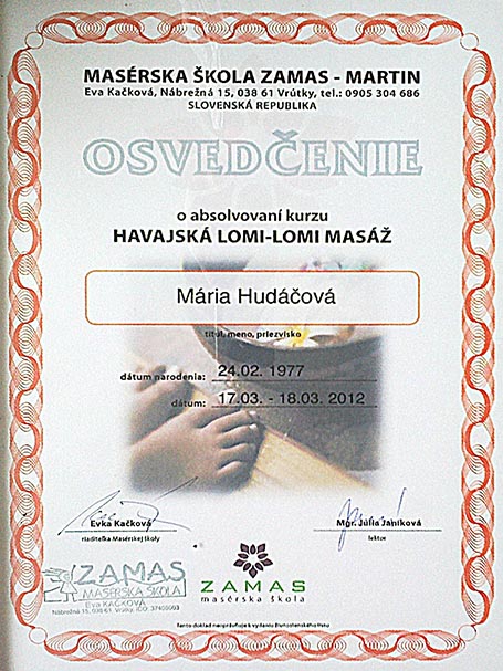 Osvedčenie z absolvovaného kurzu 4 – Mária Hudáčová